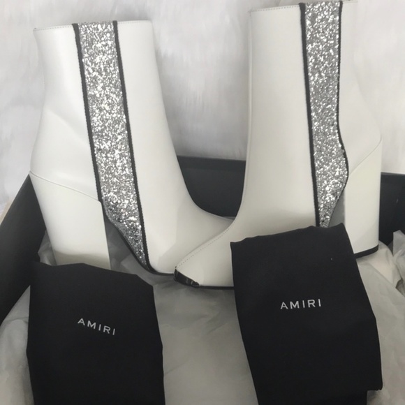 AMIRI White Leather Glitter Bowie Boots - Picture 7 of 8
